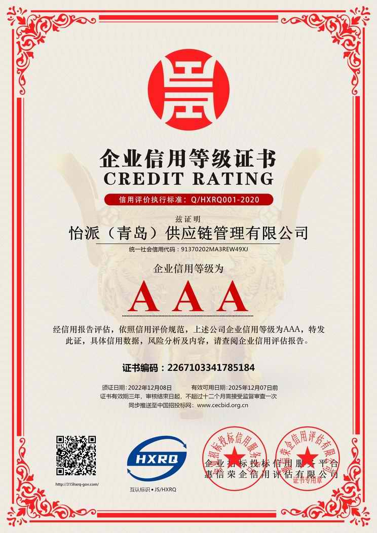 《企业信用评级AAA级企业》